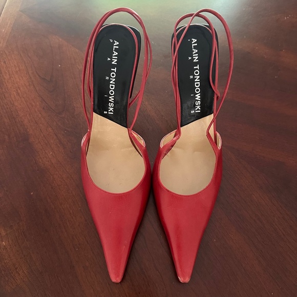 Alain Tondowski Paris Red Pointed Toe Sling Back Heels Size US 9 - Picture 2 of 12